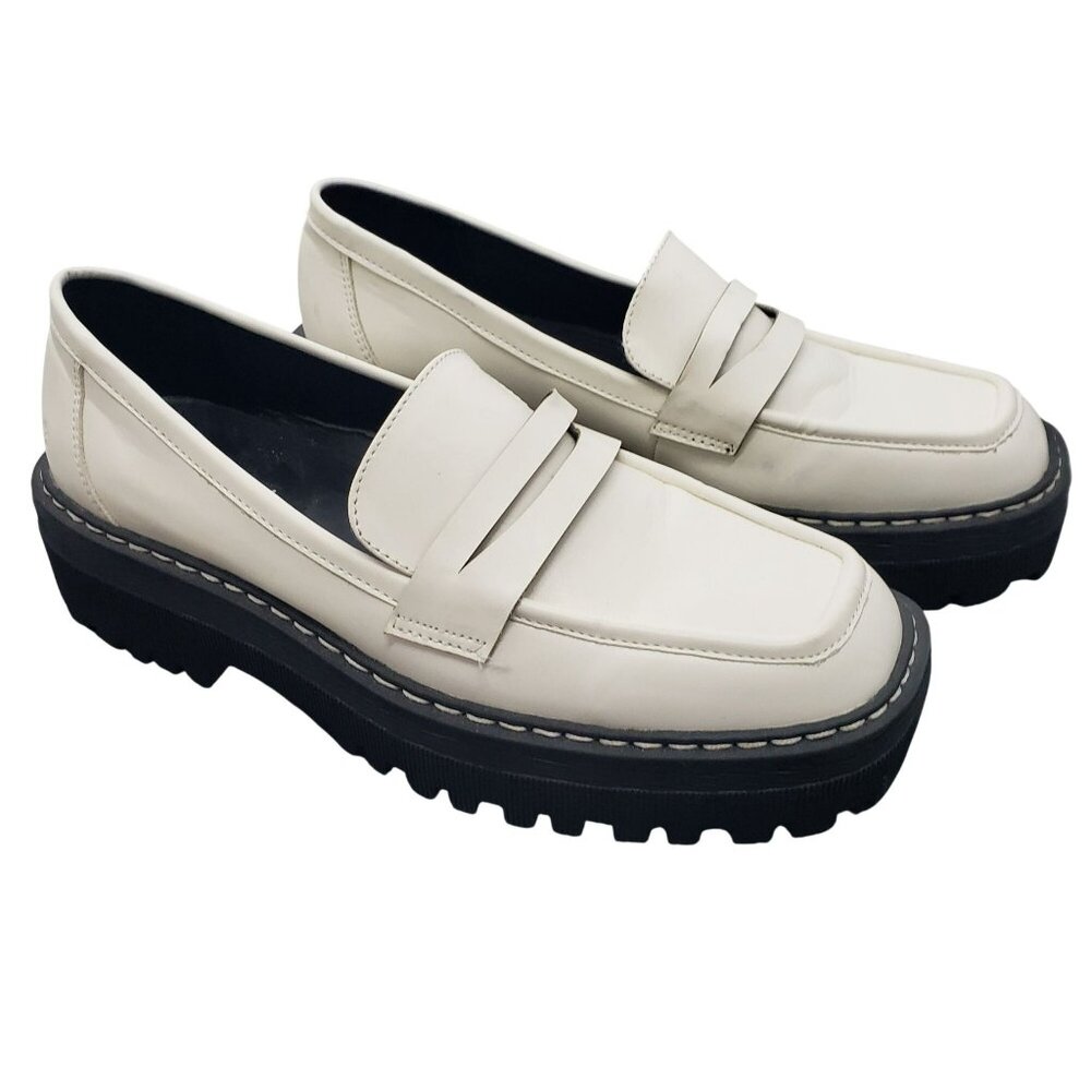 Cool Planet Steve Madden Haazel White Lug Sole Loafers Womens 9 Vegan Leather
